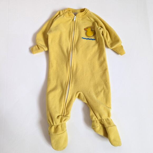 Vintage Carter's Sleeper Unisex Baby Size 6m Yellow Fleece Duck - Picture 1 of 7